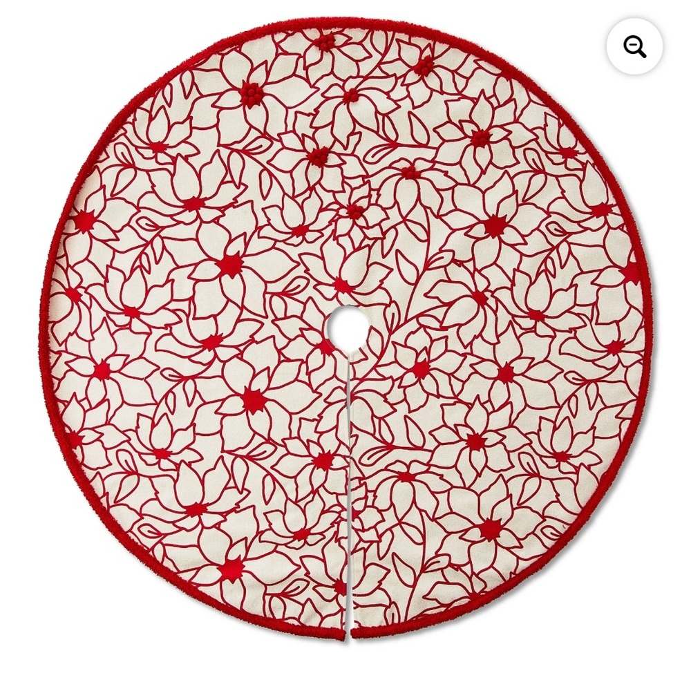 Poinsettia Christmas Xmas Tree Skirt 48" holiday time NEW NWT red white